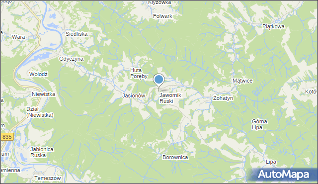 mapa Jawornik Ruski, Jawornik Ruski na mapie Targeo